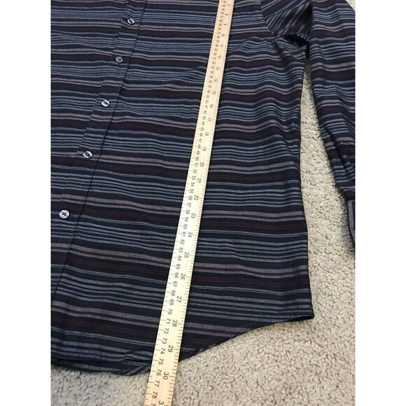 Perry Ellis Mens Button Down Shirt Dress Shirt Size XL Striped Dark Long Sleeve - Picture 2 of 9